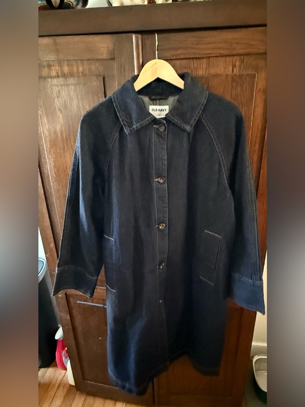 Old Navy Women's Navy Denim Long Jacket -Trench Coat